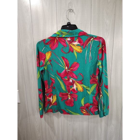 Erin London Floral Colorful Button Up Long Sleeve Blouse Top Soft Size S - Picture 3 of 8